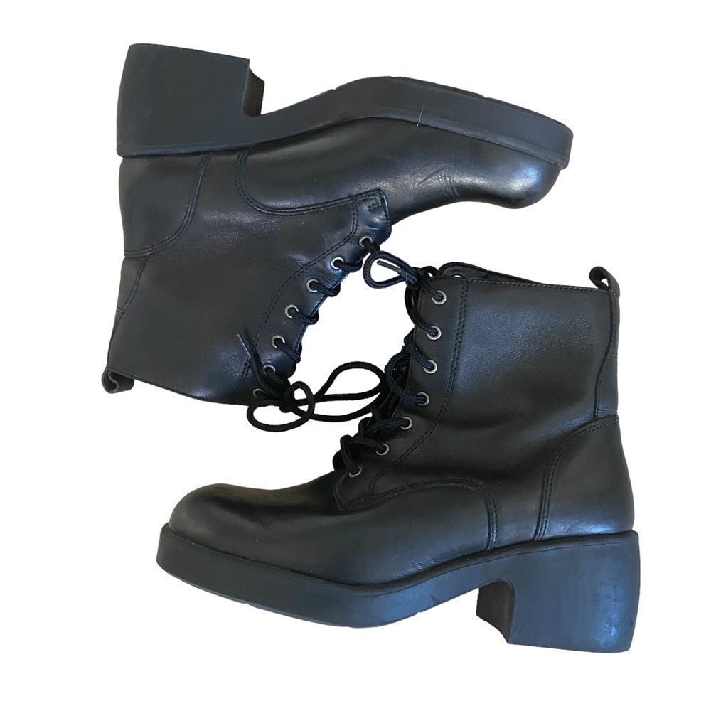 Women's Bernardo X Anthropologie Black Combat Boots Size 7.5 - Picture 3 of 10